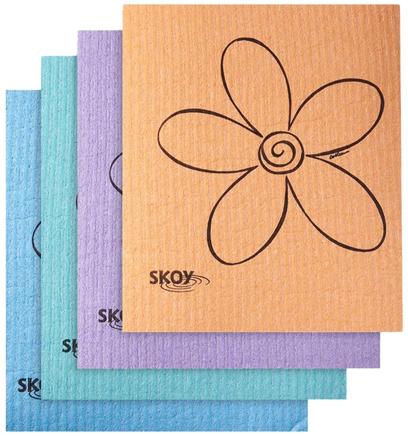 Skoy Cloth, 4-pack Versatile Swedish Dishcloths for Kitchen and Household Use, Reusable Cleaning Cloths, Planet-Friendly, Dishwasher and Dryer-Safe, Assorted Colors - Image 1